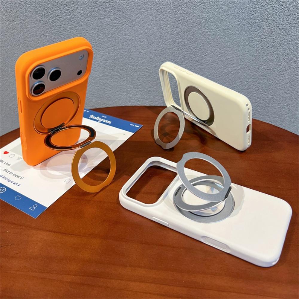 For iPhone 17 Pro Liquid Silicone Case PC Aluminium Alloy Magnetic Phone Back Cover with Kickastand Compatible with MagSafe