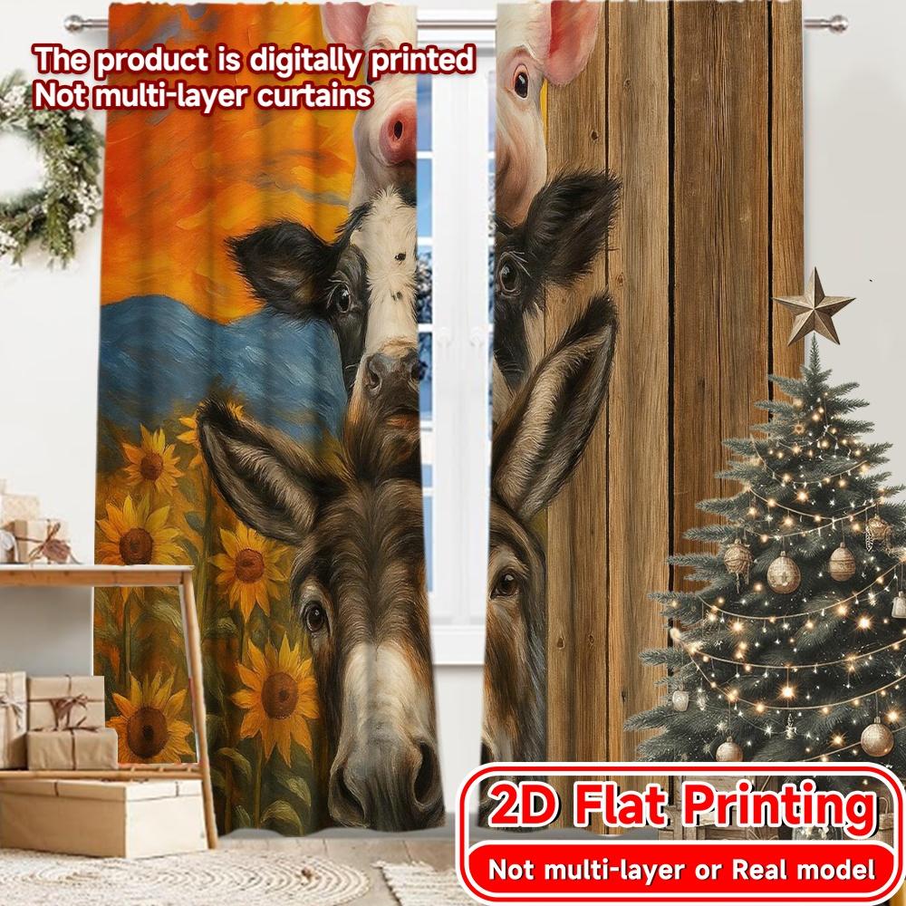

2pcs, 2D FLAT PRINTING Curtains (Without Rod) Barnyard Cheer Christmas holiday curtains with digital printing Versatile Durable 52.50 × 116.00 cm 2 pcs