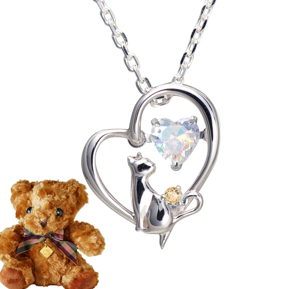 

Selectable Birthstone Necklace Finest Zirconia Dancing Stone Heart Cat Pendant Silver Citrine Bear Stuffed Toy [Future Angel] Women s [Aurora]