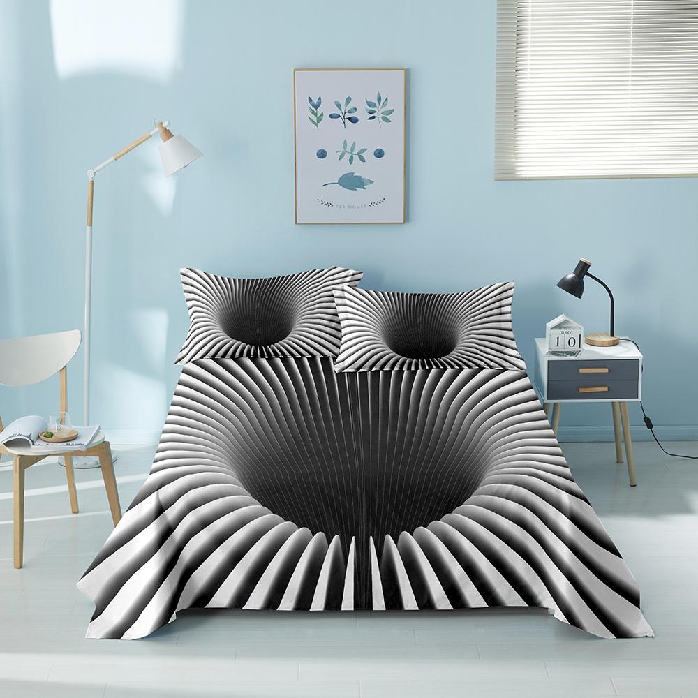 Colorful Geometric Bed Flat Sheet Printed Galaxy Bed Sheet Set With Pillowcase For Bedroom Luxury Queen King Honeycomb Bedspread
