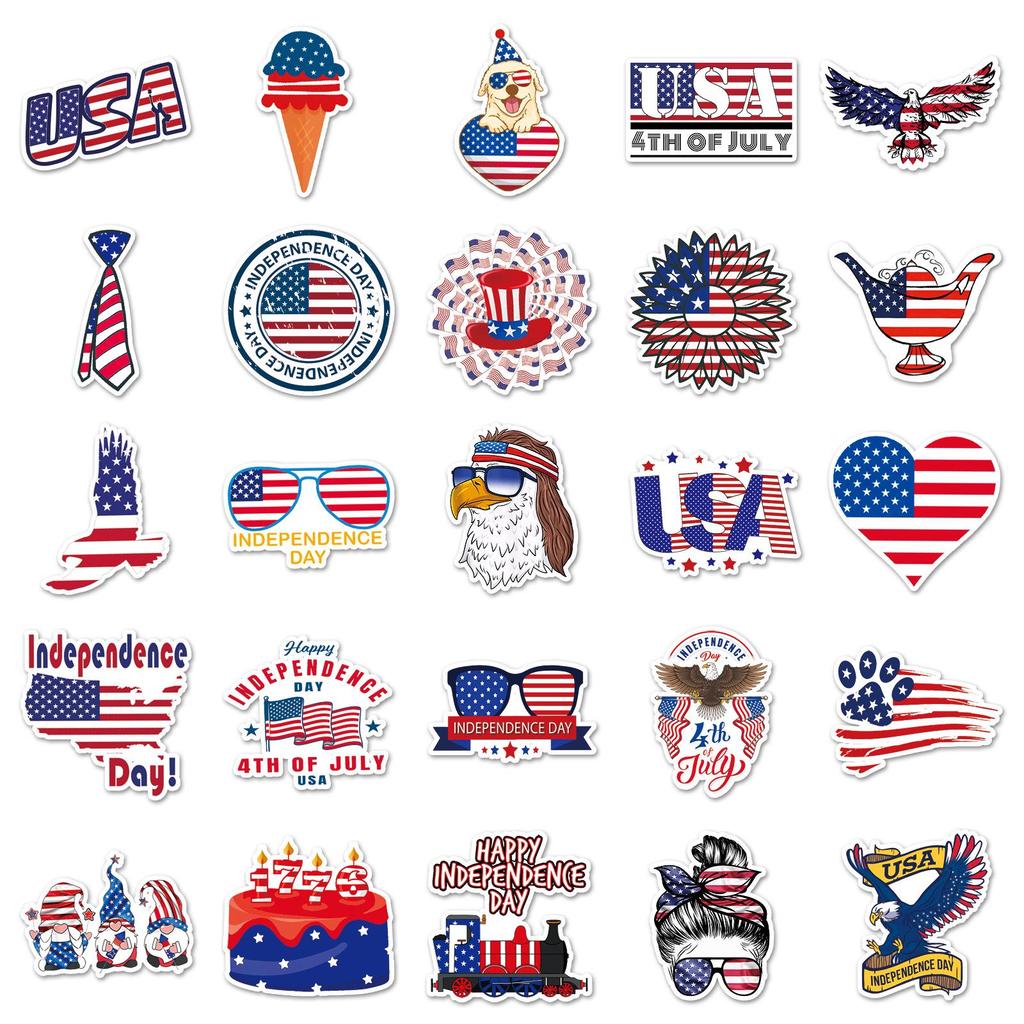 50pcs Independence Day Graffiti Creative Slogan Stickers: Waterproof Phone & Suitcase Decor