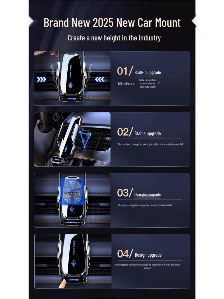 2025 Black Automatic Car Phone Mount & Wireless Charger with Apple Navigation