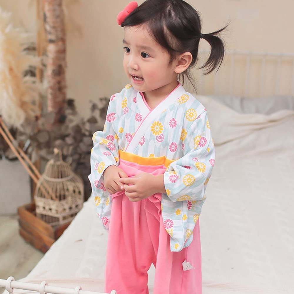 nobistar Hakama Romper for Girls, Sizes 70, 60, and 80cm, for Newborns, Babies, and Kids, Perfect for Girls' Festival (Ky37301-70-SPNK)