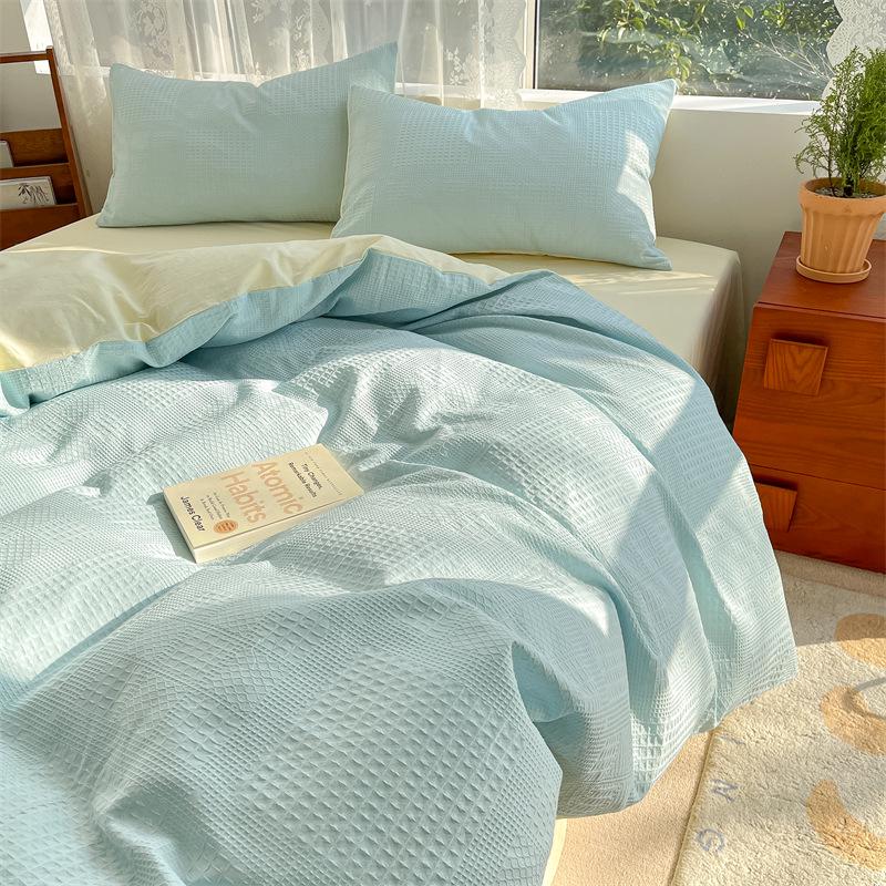 2024 A-Class Pure Cotton Bedding Set: Solid Color Duvet Cover & Bed Sheet