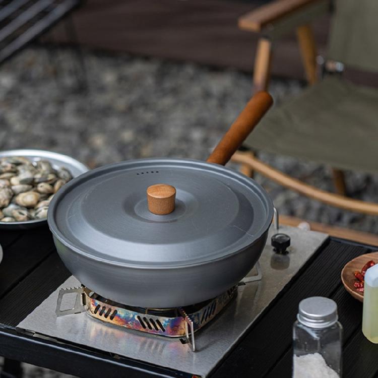 Light Weight Nonstick Frying Pan Wood Handle Wok Cookware Portable Camping Picnic Pot Aluminum Alloys Frying Pan