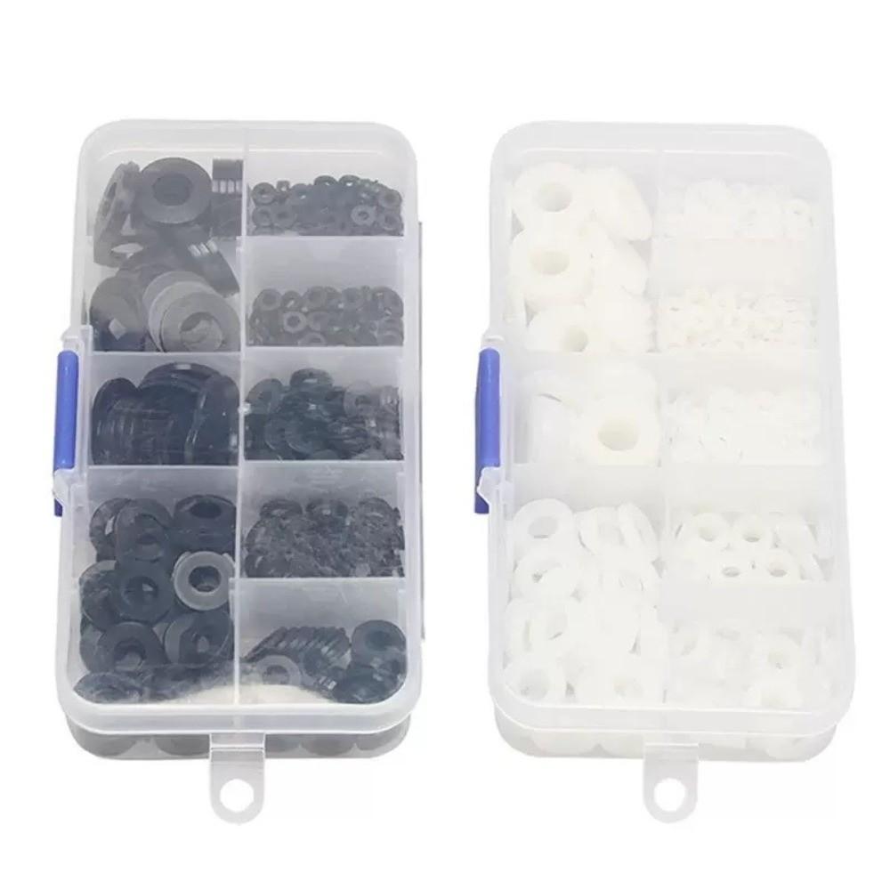210/350/500pcs Black White Nylon Washers M2-M10 Gasket Ring Kit Automotive Maintenance