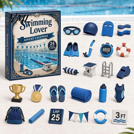 Swimming Advent Calendar Lovers Calendar, Christmas Countdown 24 Days, 2D Acrylic Creative Box Accessory Hanging Ornament for Tree, Lover Gift