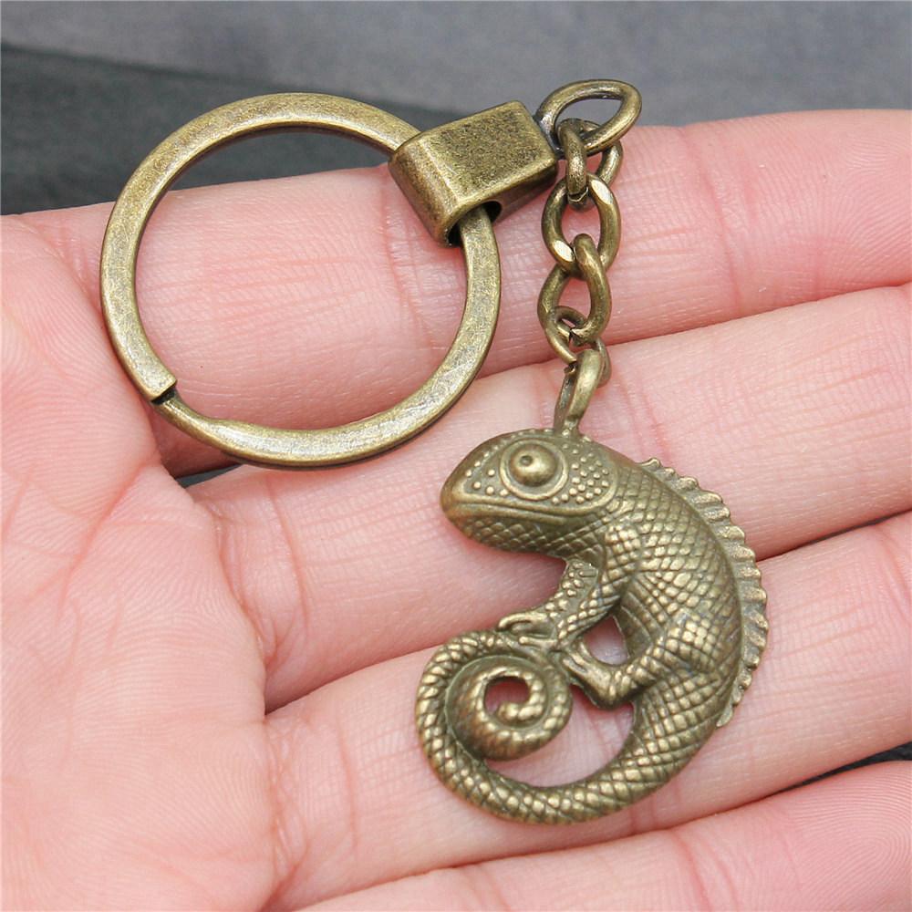Dinosaur Animal Prehistoric Creature Pendant Antique Bronze Metal Keychain with 30mm Ring for Women High Quality