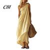 Retro Style Dress Women's Summer One Shoulder Beach Sundress, Pleated A-line Mid-length Loose Flowy Long Dress, Casual Travel Vacation Women