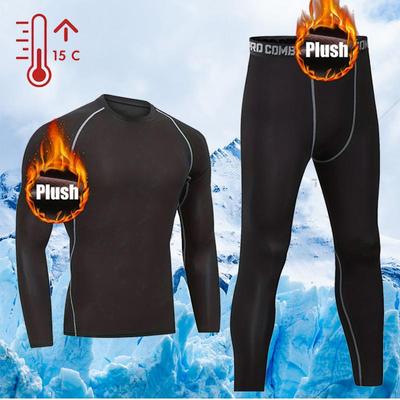 Men's Cycling Thermal Underwear Set Ski Winter Warm Bottoming Tight Long Sleeve Round Neck Top and Bottom Pants Set Motorcycle Outdoor Warm Suit