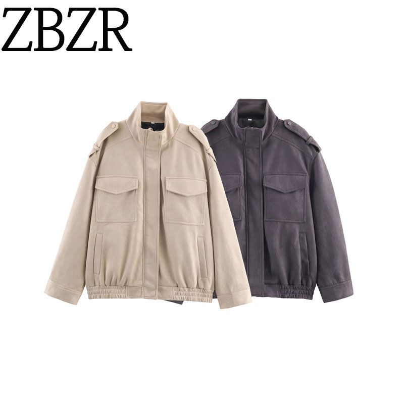 Za Autumn and Winter New Arrivals Women's Clothing Zr European and American Style Fashionable Versatile Lapel Long-Sleeve Suede Loose Jacket Coat