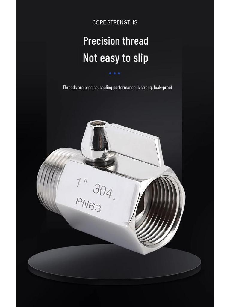 Mini Ball Valve 304 Stainless Steel, Internal/External Thread, 6/4 Points