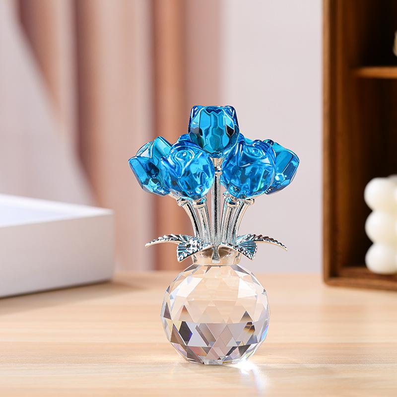 Ornate Crystal Rose Sculpture Handmade Artful Decor for Romantic Atmosphere