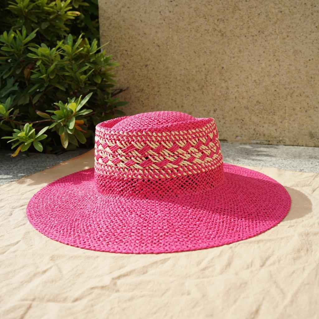 Japanese And Korean Version Of Small Fresh Hand-Woven Panama Wide-Brimmed Top Hat For Men And Women Summer Vacation Sunshade Sunscreen Straw Hat