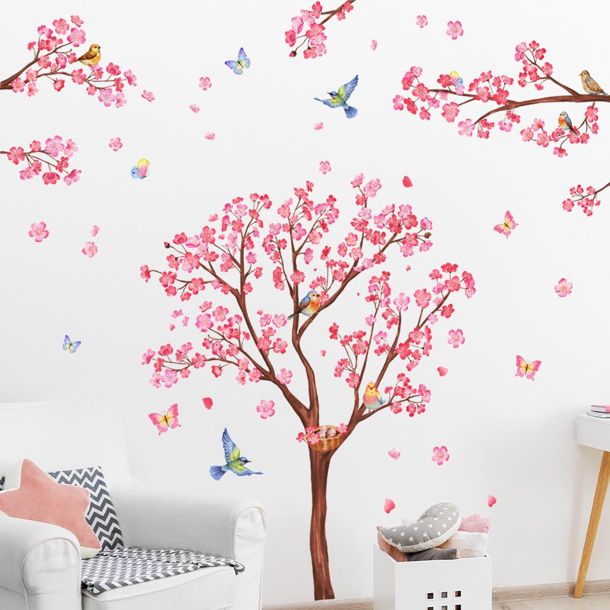 

Розовый цвет сливы ветка птица наклейки на стену Гостиная Спальня фон украшения самоклеящиеся клетки настенные наклейки домашний декор