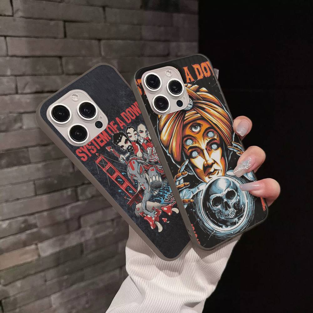 Metal Band System Of A Down Phone Case For IPhone 17 16 15 14 13 12 11 Corrugated Frosted Soft Cover Anti-Slip