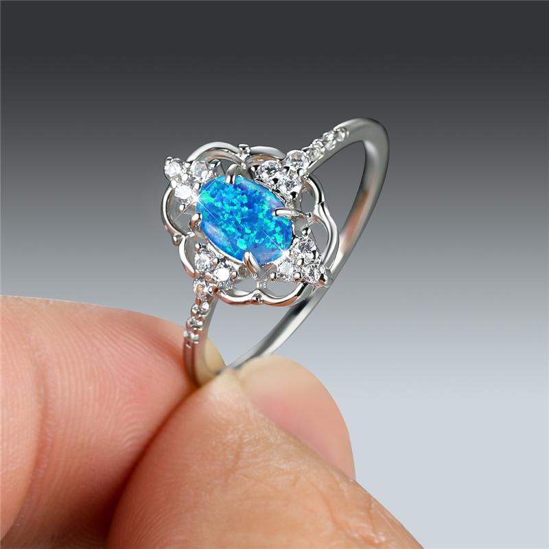 

Винтажное обручальное кольцо с полым цветком, белое, синее, овальное, с камнем, нежные серебряные кольца для женщин, свадебные украшения 8