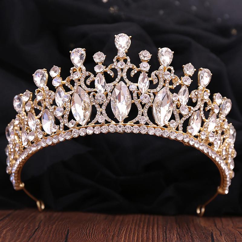 Luxury Gorgeous Red Crystal Wedding Crown Green Tiaras for Women Bridal Hair Jewelry Royal Queen Prom Headdress Bride Accessory