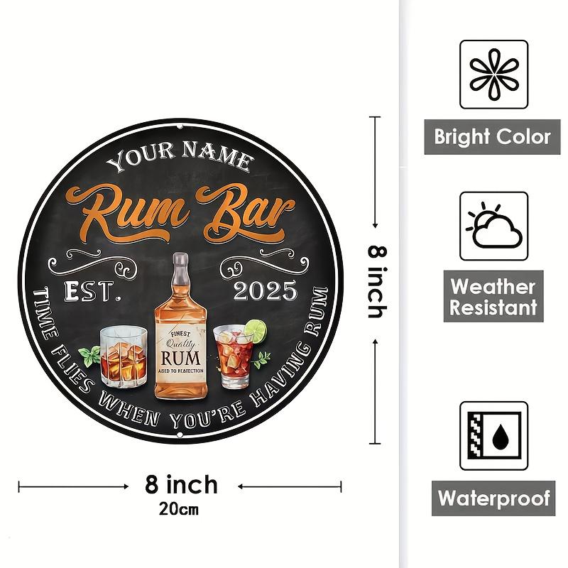 Custom Rum Bar Round Metal Sign Personalized Name Year Vintage Wall Decor