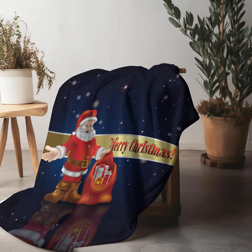 

Festive Santa Claus Throw Blanket Cozy Christmas Home Decor Holiday Gift Warm Reversible Plush Soft Decorative Bedding 75x90cm