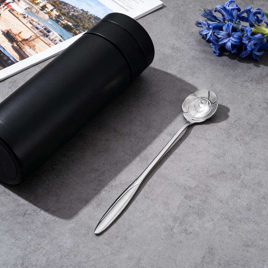 Golden Cherry Blossom Long Handle Stainless Steel Spoon - Japanese Style for Coffee, Dessert, and Ice Cream.