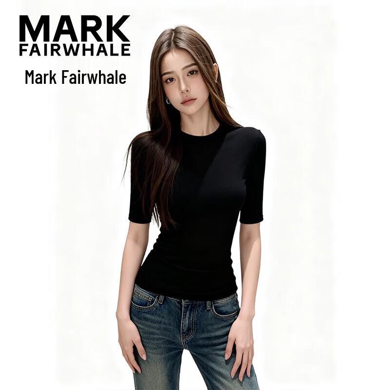 MARK FAIRWHALE Women s Slim Fit Crew Neck Mid-Sleeve T-Shirt L