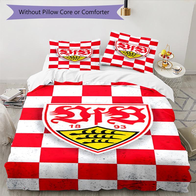 Vfb Fc Crest Printed Pattern Duvet Cover Set – includes 1 duvet cover and 2 matching pillowcases Bedroom decor Christmas gifts