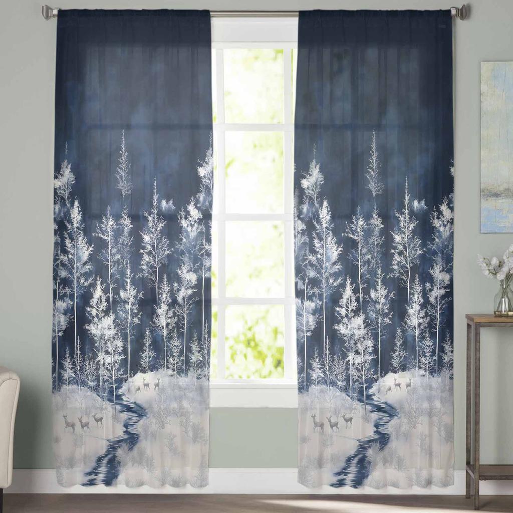 Wald Rentier Weihnachten Winter Vorhänge für Wohnzimmer Schlafzimmer Heimdekoration Fenster Voile Tüll Vorhang Drapierungen
