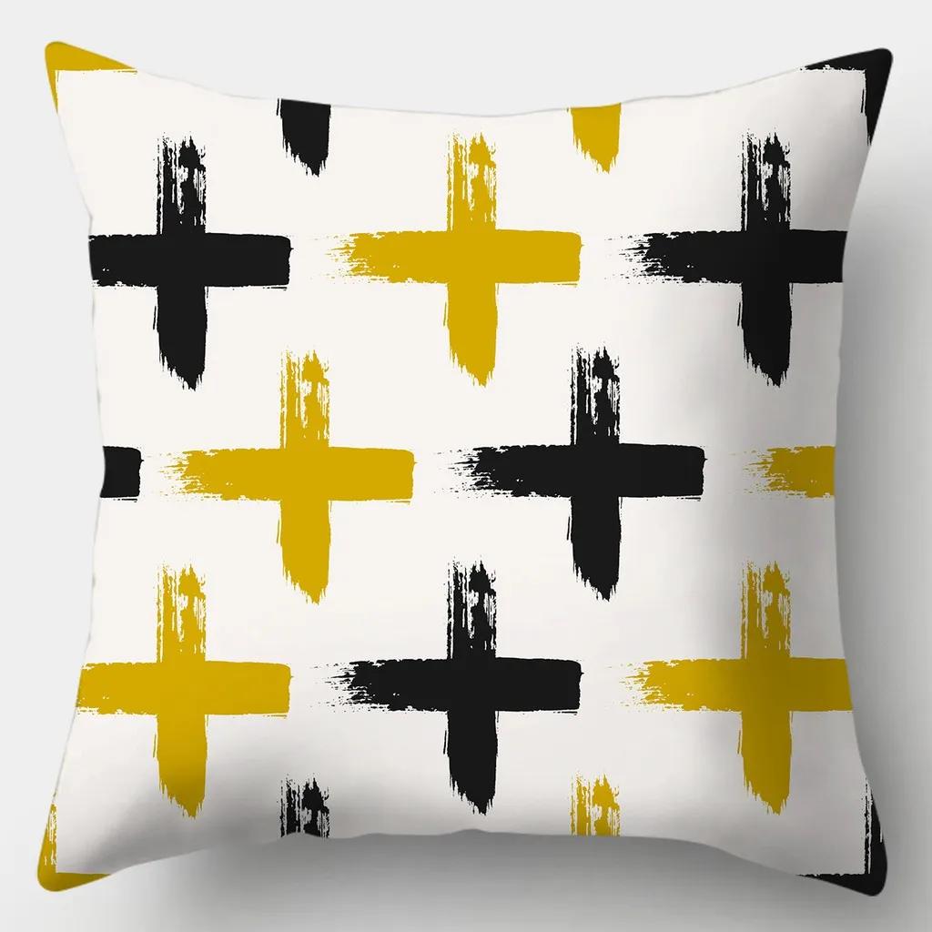Taie d'oreiller carrée à carreaux rayés jaunes, housse de canapé, coussin de fouille créatif, 45cm x 45cm