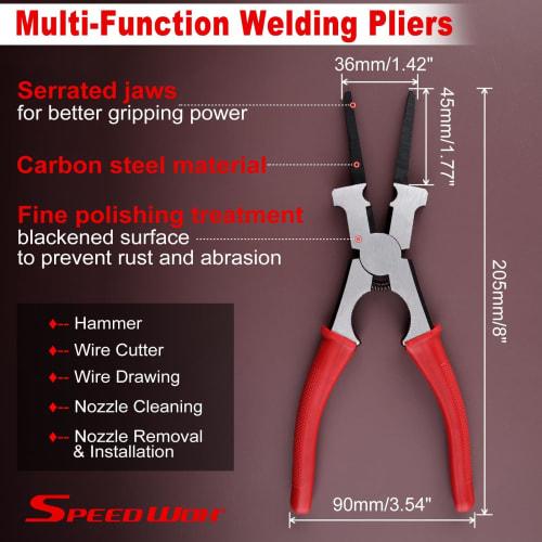 SPEEDWOX Welding Tool Set: Carbon Steel Welding Pliers, Hammer, Gauge, and Gloves, Red