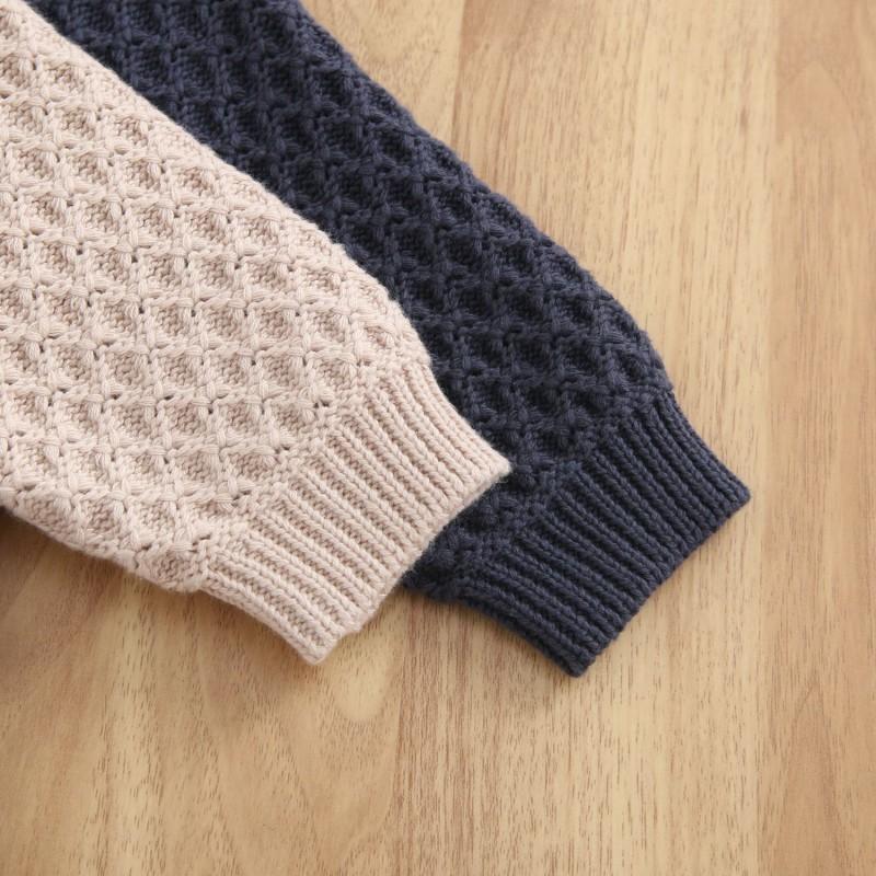 Baby Cotton Knit Polo Neck Romper With Snap Crotch Long Sleeve Toddler Boys Winter