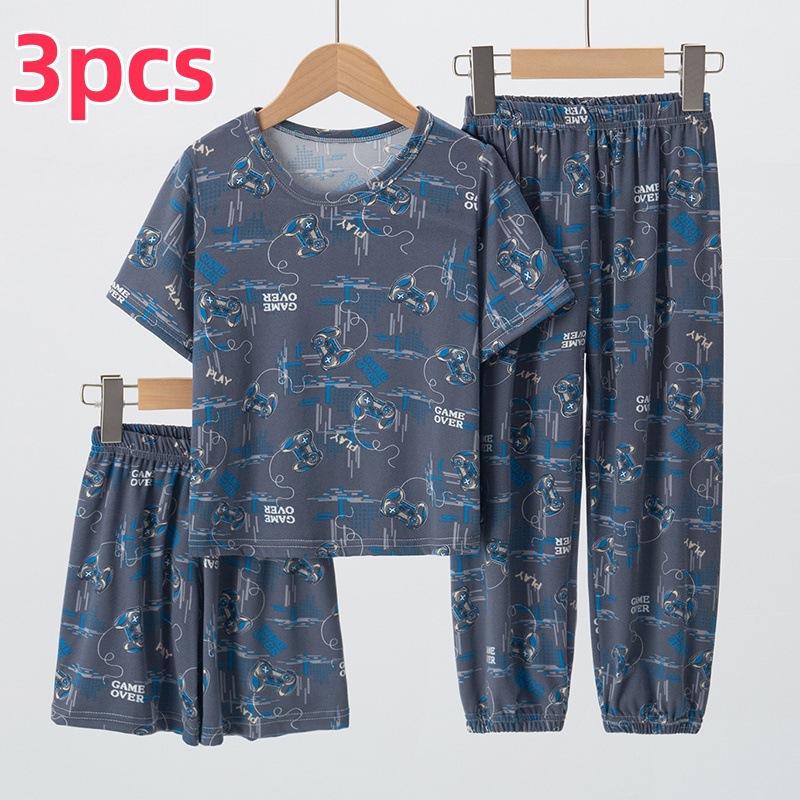 Summer Kids' American Style 3-Piece Set: Short-Sleeved Top, Shorts & Long Pants