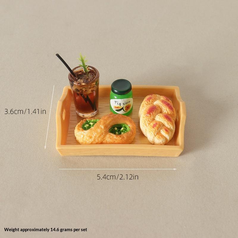 

5Pcs Miniature Dollhouse Sumilation Mini Bread Dim Sum Drink With Plate Afternoon Tea Decoration For Kid Pretend Play Toys