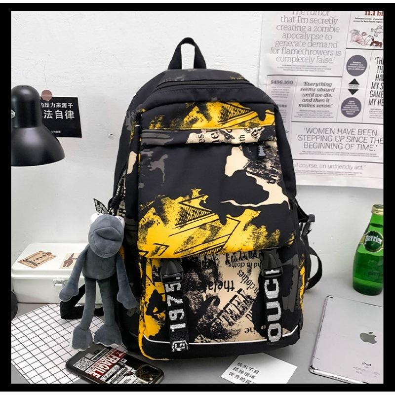 Mode Automne Cartable Personnalité Féminine Camouflage Graffiti Couple Sac à Dos Grande Capacité Sac à Dos Étudiant Masculin