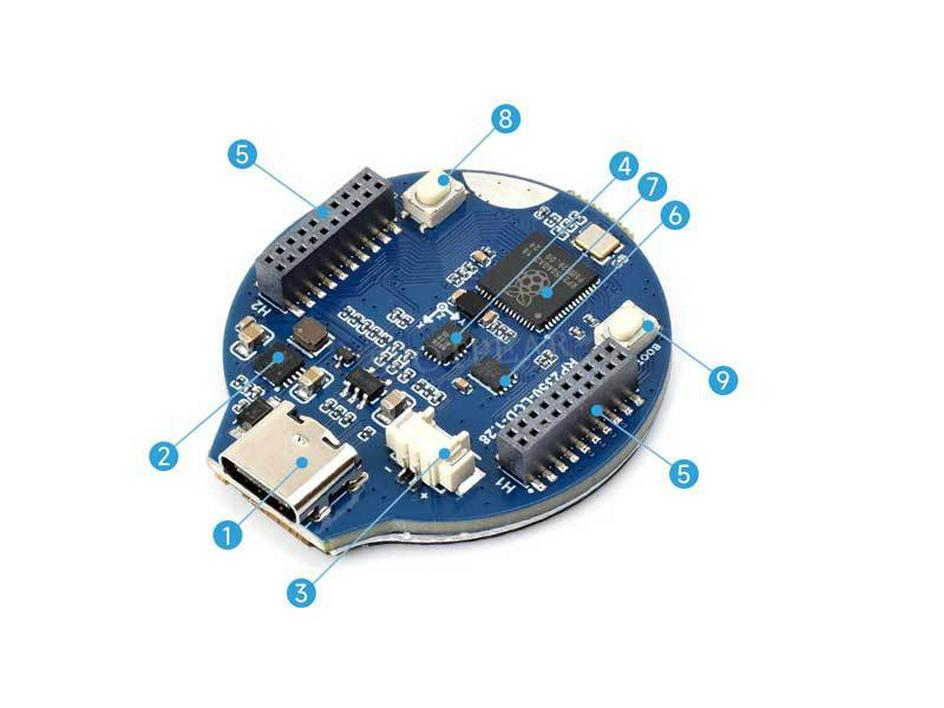 Placă de dezvoltare LCD rotundă Raspberry Pi Pico 2 RP2350 cu senzor pe 6 axe