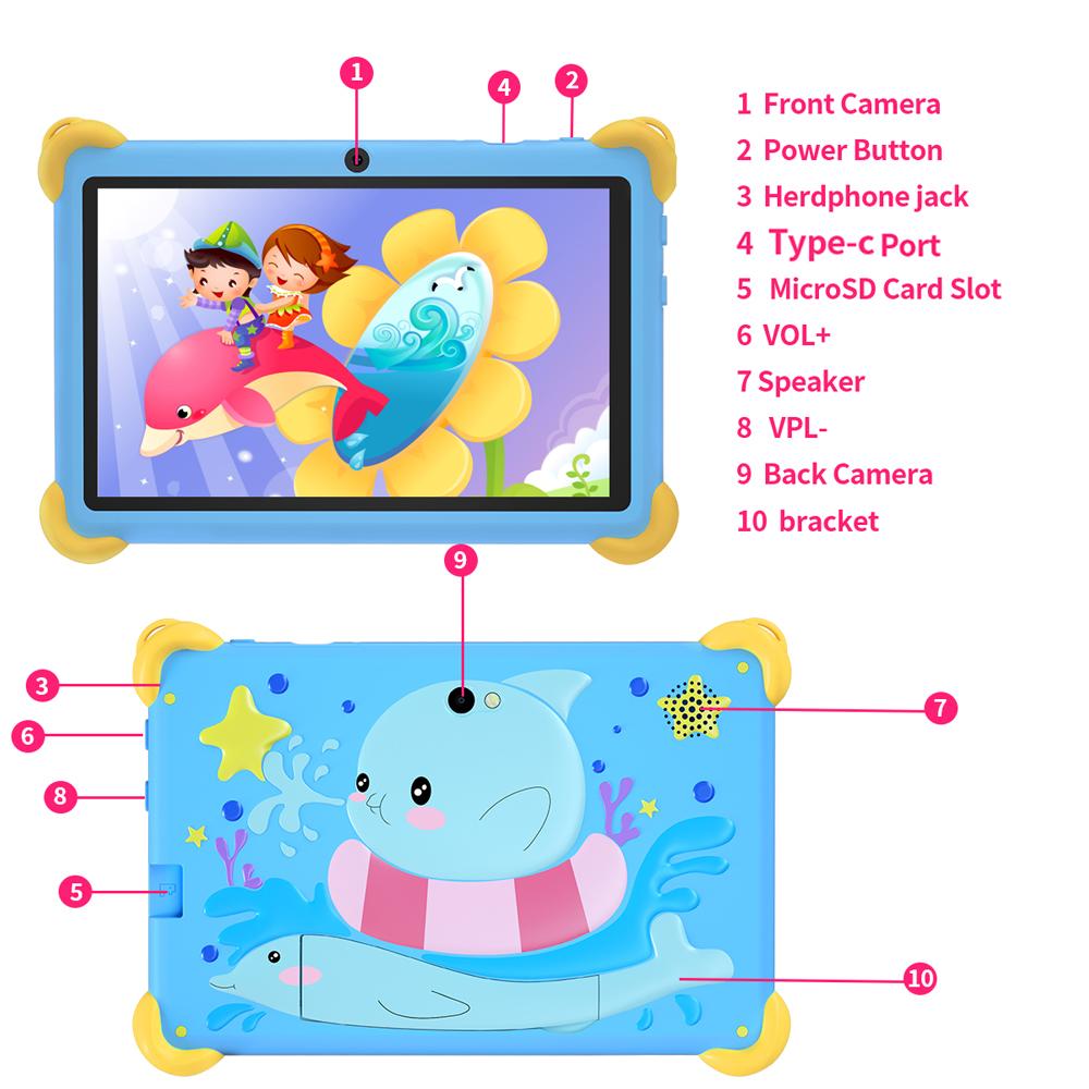 BDF Tableta KeDou WiFi 5G de 7 pulgadas para niños, tableta Android 9.0, 32 GB, bonito diseño, regalo de entretenimiento y aprendizaje para niños