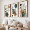 3 Peças Pintura em Tela Floral com Impressão de Arte Linear de Plantas Nórdicas Sem Moldura, Laranja e Verde Sálvia, Decoração de Arte de Parede Criativa Única