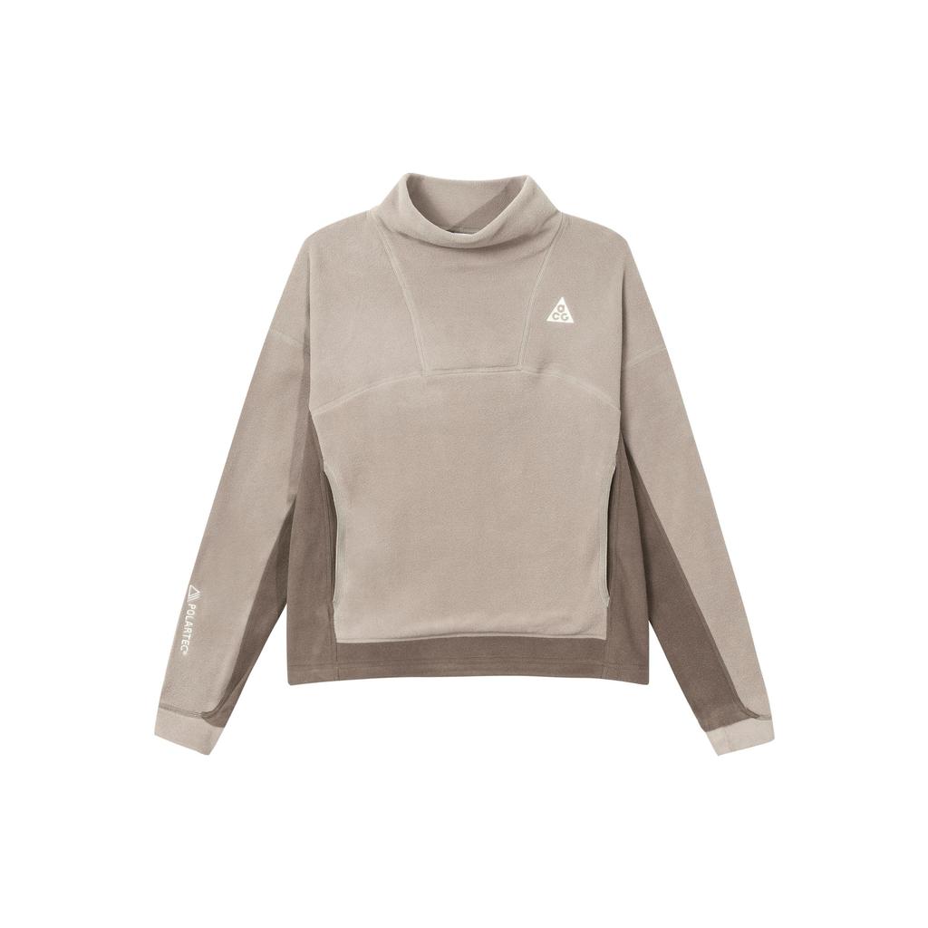 Nike ACG Wolf Tree Logo Fleece-Lined Mock Neck Long Sleeve Sweatshirt Women Tops Mineral-Grey DQ5843-087