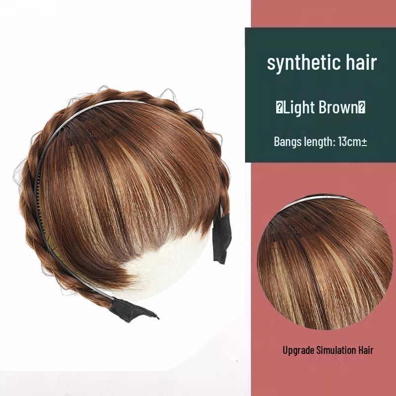 Women's Real Hair Wig with Braided Bangs, Seamless Front Hairline, Hairband To Conceal Top White Hair