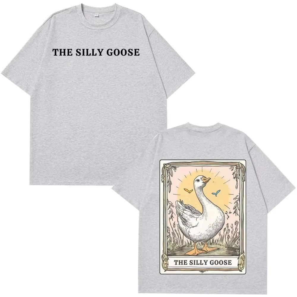 The Silly Goose Tarot Card Double Sided T-Shirt Funny Animal Meme Casual Black Cotton Unisex Women And Men T-shirts