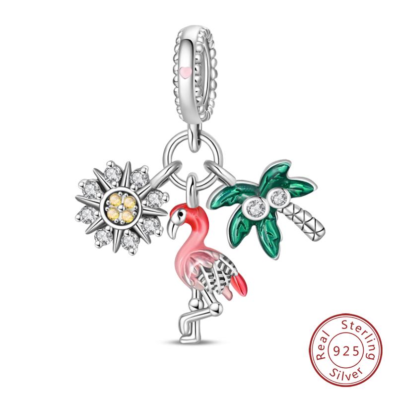 100% Copper Cute Little Bear Butterfly Flamingo Charms Beads Rose Princess Pendants Fit Diy Bracelets Jewelry Gifts