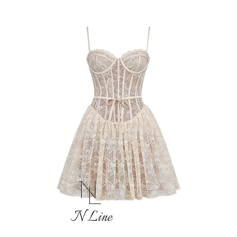 

Мода Прямой Выбор Дом CB Ретро Кремовый Сексуальный Слим Слинг Рыбья Кость Кружево Мини Платье Cream color XS