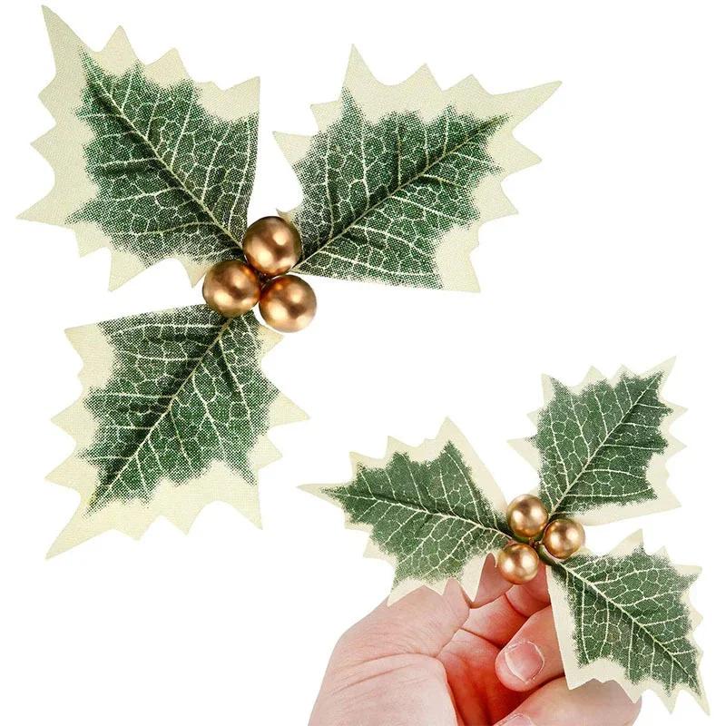 Christmas Holly Leaves Artificial Red Berry Flowers DIY Christmas Wreath Decoration Home Christmas New Year Decoration