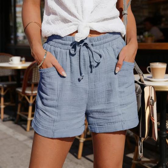 Women's Summer Shorts Drawstring Elastic Waist Cotton Linen Shorts Casual High Waisted Beach