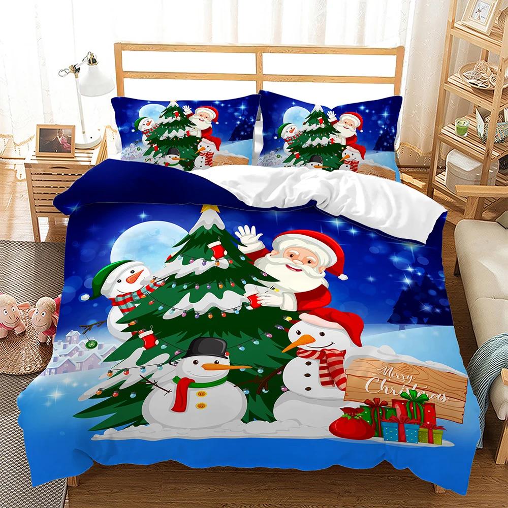 Christmas Duvet Cover Cartoon Merry Chirstmas Double Christmas Element Theme Celebrate Christmas for Friend Holiday Gifts Queen