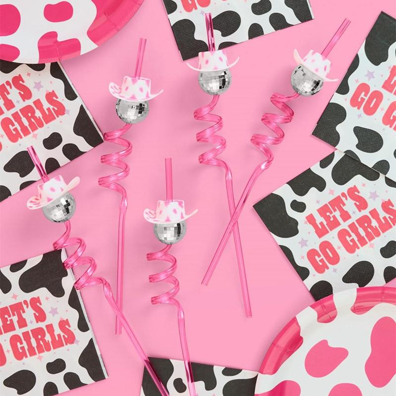 6/12 st Discokula Cowboyhatt Sugrör Bröllopsfest Bröllopsdekorationer 70-tals Disco Födelsedagsfest Dricksugrör