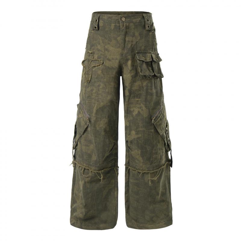 Guan Qu 2026 New American Street Style Camouflage Workwear Pants for Men & Women Extra Large светло-зеленый