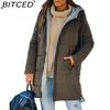BITCED Autumn/Winter Hooded Solid-Colour Cotton Coat Long-Sleeved Slim-Fit Pocketed Longline Jacket