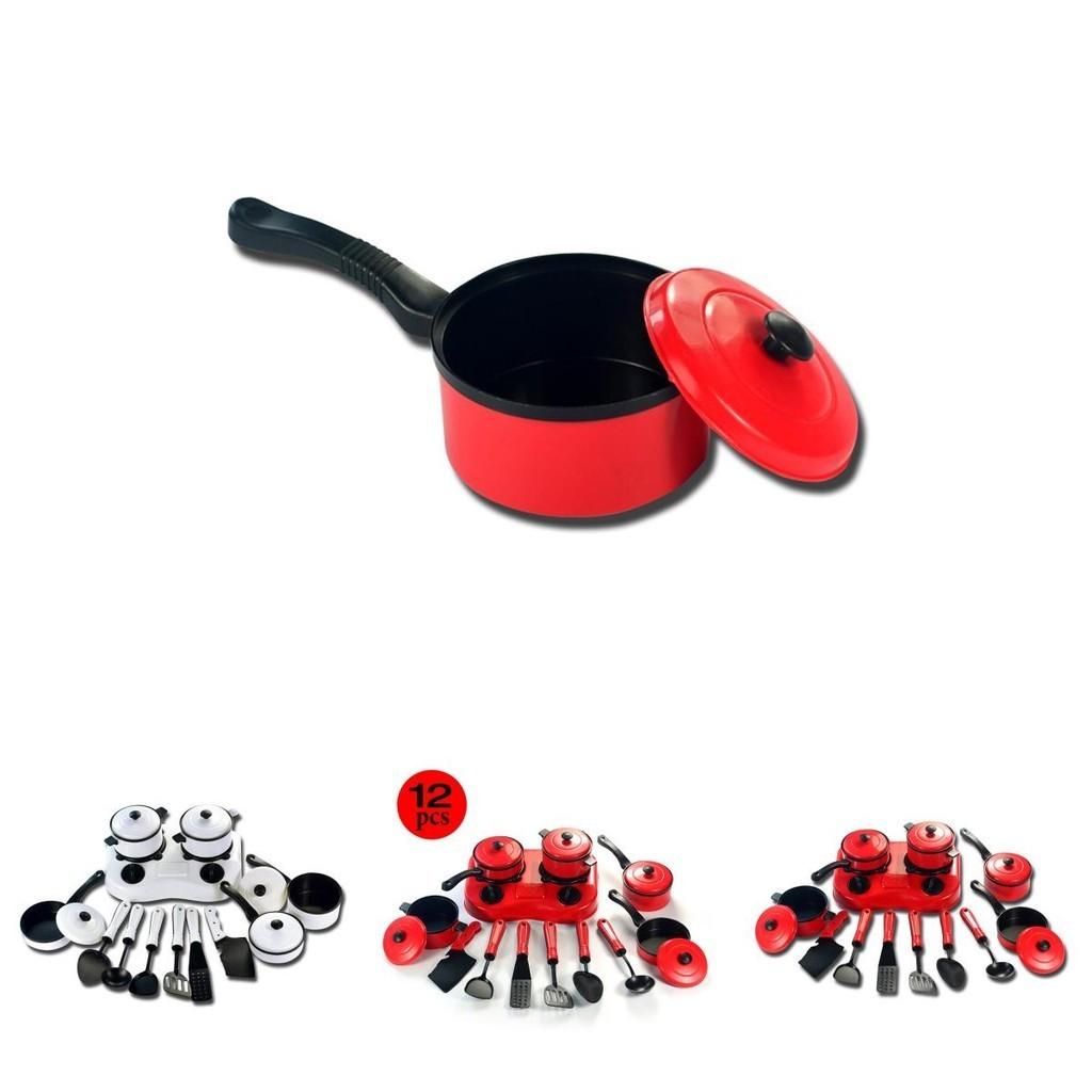 Colorful 12pcs Kitchen Cooking Play Set With Realistic Cookware For Kids Pretend Play