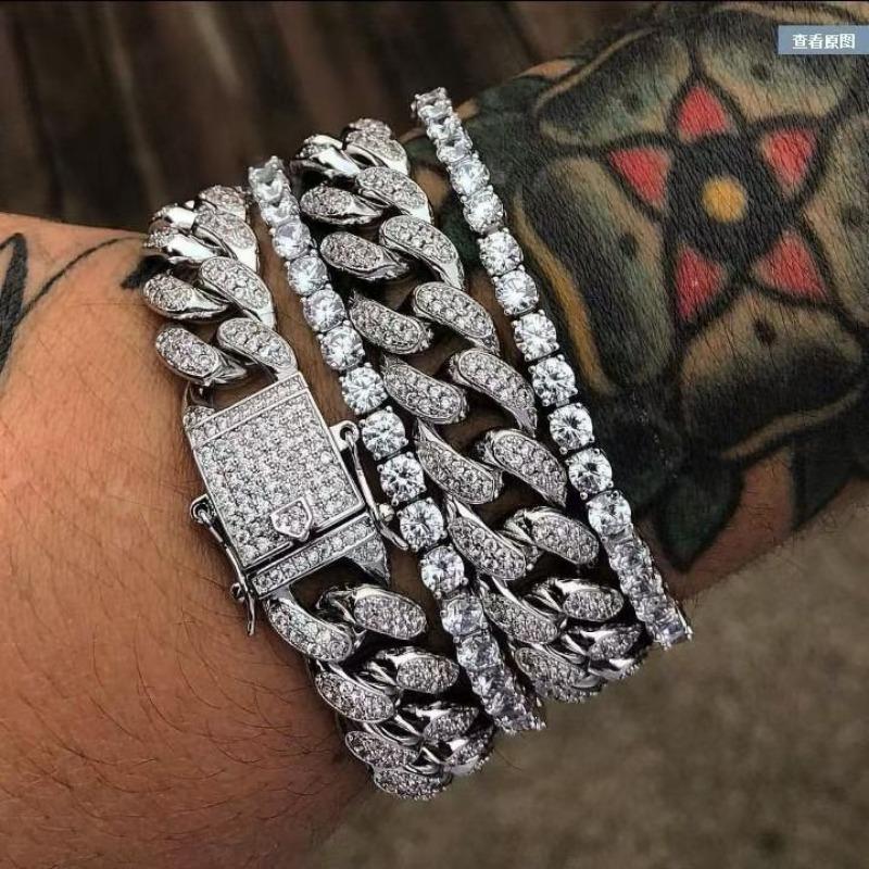 

Bracelet trendy brand personalized 15mm rhombus Cuban chain men s bracelet light luxury high-end jewelry